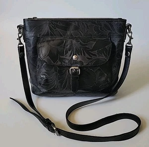 Patricia Nash Tuscania Laser Etched Floral Leather Crossbody Bag Black Western - Picture 1 of 21