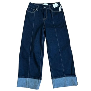 Jeans Marc New York vita alta gamba larga taglia 10 petite denim scuro moderno nuovi con etichette - Foto 1 di 14