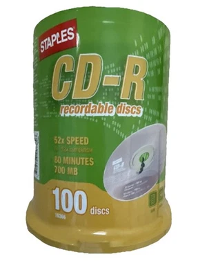 Staples CD-R 100 Disc Spindle 700MB 80 Minute 52x Recordable New Sealed - Image 1 of 4