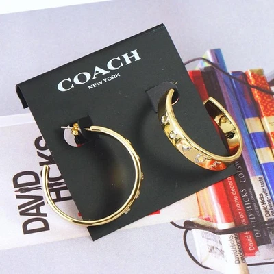 Pendientes de aro Coach pegados tono dorado nuevos con etiquetas Foto 1 de 4