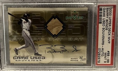 Barry Bonds 2000 Upper Deck UD MVP Juego Usado Souvenirs Auto BAT PSA 9 2/25 Foto 1 de 4