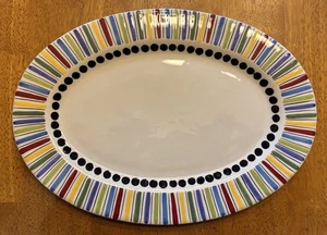 M. Bagwell Art 12” White Oval Platter With Multicolored Stripes And Black Dots - Picture 1 of 5