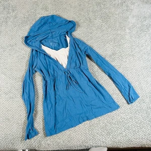 Babydoll vintage y2k azul/blanco con capucha manga larga cómodo top maternidad M - Imagen 1 de 5