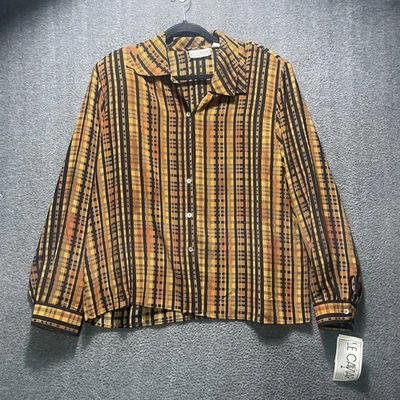 Blusa De Colección Le Caviar Para Mujer XL Marrón Negro Cuadros Academia Doble Cuello Nueva Con Etiquetas Foto 1 de 4