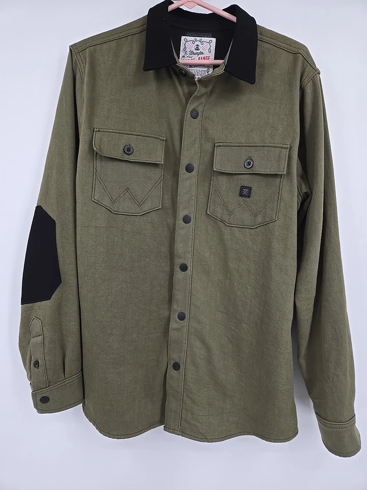 Camisa de sarga fuera de rango Roark x Wrangler talla Mz verde algodón hecha en EE. UU. DEFECTUOSA Foto 1 de 4