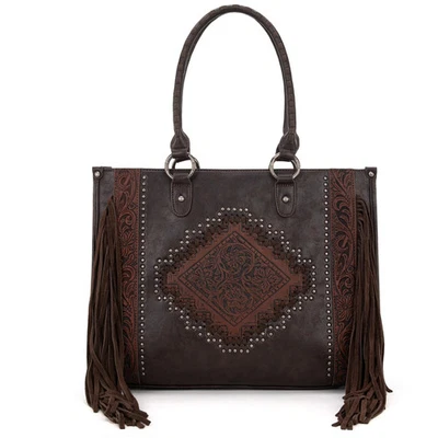Montana West Tool Fringe Collection Concealed Carry Wide Tote - Coffee - Image 1 of 4