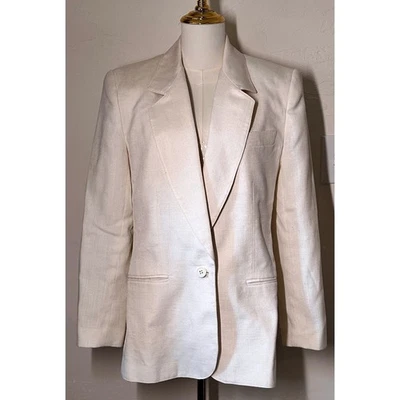 Vintage Giorgio St Angelo Cream Linen Blend Single Breast Blazer Womens - Size 4 - Image 1 of 4