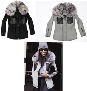 CMFR CANADA WOMEN'S ROWANWOOD JACKET PEA COAT HOOD WOOL BLEND GREY BLACK MP-8000 - Picture 1 of 10