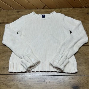 90’s Y2K Gap Chunky Knit Beige Sweater Cuff Sleeve Cotton Lagen FLAW | Women’s L - Bild 1 von 8