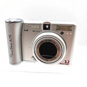 Canon PowerShot A75 Silver 3.2 Megapixels Broken Screen/Lens FOR PARTS - Picture 1 of 9
