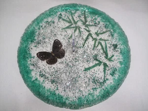 Vintage Bubble Resin Serving Plate-Glitter-Green-Silver- Butterfly-Leaves - Picture 1 of 10