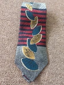 Conte di Milano Geometric 100% Silk Necktie Designer Tie Gray/Red/gold - Picture 1 of 5