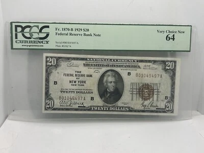 $20 1929 1870 National Currency Note PCGS MS64 FR Bank of New York) NY - Image 1 of 4