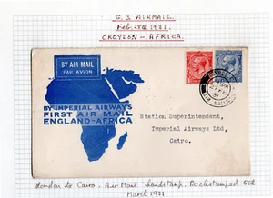 1931 FIRST AIRMAIL COVER CROYDON TO CAIRO - Picture 1 of 2