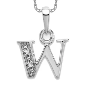 10K Solid White Gold Letter W Initial Necklace - Picture 1 of 12