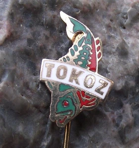 Antique Tokoz Fishing Reels Czechoslovakia Carp Fish Logo Angling Pin Badge - Picture 1 of 2