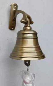 Nautical Brass Ship Bell Hanging Antique Door Bell With Wall Mounted Bracket - Picture 1 of 6