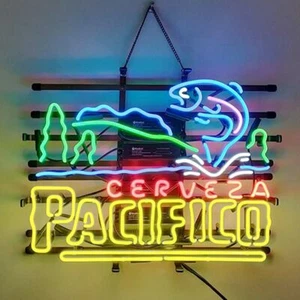 Cerveza Pacifico Beer 24" Glass Neon Sign Light Bar Pub Wall Hanging Nightlight - Picture 1 of 1