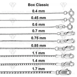 14K Solid White Gold Box Chain Necklace, 16" To 30" Inch, 0.5mm To 1.4mm - Picture 1 of 18