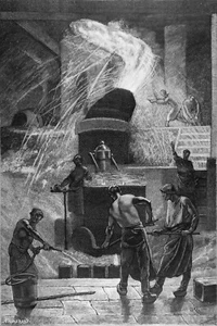 BELGIQUE - ACIÉRIE de SERAING : COULÉE de l'ACIER chez COCKERILL -Gravure du 19e - Picture 1 of 3