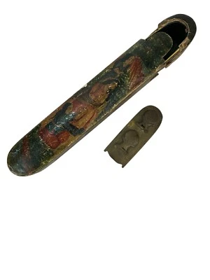 Antigo Árabe Qajar Paper Mache Qalamdan Caneta Estojo Caixa Papel-Mâché - Imagem 1 de 4