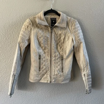 Chaqueta de motociclista Guess de cuero sintético para mujer XS beige tostado moto acolchada con cuello Foto 1 de 4