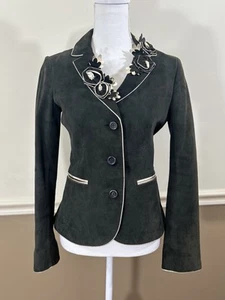 Vintage Moschino Cheap & Chic Black Suede Jacket XS Aeffe Spa c. 1990's Flowers - Picture 1 of 18