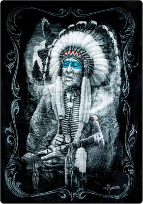 8lb Heavyweight Soft Queen Blanket, Officially Licensed, Native American Warrior - Image 1 of 4