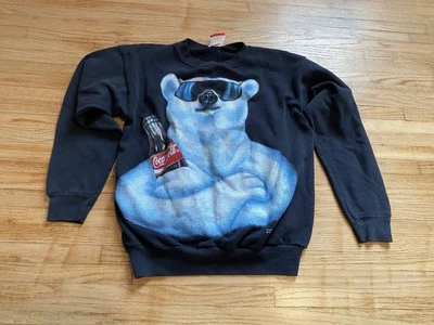 Sudadera Pullover Vintage Coca-Cola Juvenil L Negro Oso Polar Esquí EE. UU. 1994 Coca-Cola Foto 1 de 4