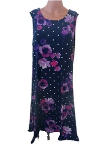 Susan Graver Women Sleeveless Blue Floral Polka Dot Tank Dress Size Large - Picture 1 of 8