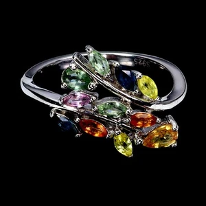 925 Sterling Silver Ring Pear Sapphire Natural Gemstone Jewelry Size 8 - Picture 1 of 14