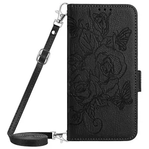 For Various Phone Crossbody Strap Leather Rose Card Wallet Case Flip Stand Cover - Picture 1 of 22