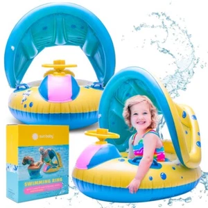 Baby Schwimmring Aufblasbar Schwimmring mit Sonnenschutz Sommer Schwimmreifen - Bild 1 von 9