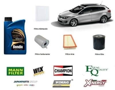 VARIE Kit Filtri Tagliando Renault Megane 3 III 1.5 DCi + 5 Litri Olio 5w30