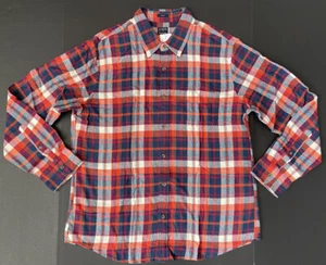 NEW Mens J Crew Red Orange Blue Plaid Flannel Slim Fit Casual Shirt XL - Foto 1 di 6