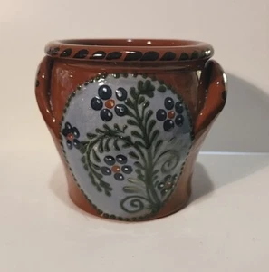 Eldreth Art Pottery Redware Crock Vase Hand Painted Raised Floral 2000? - Picture 1 of 10