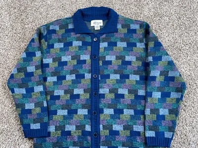 Cárdigan para mujer Adolfo mezcla de lana patrón a cuadros suéter mediano con cuello azul Foto 1 de 4