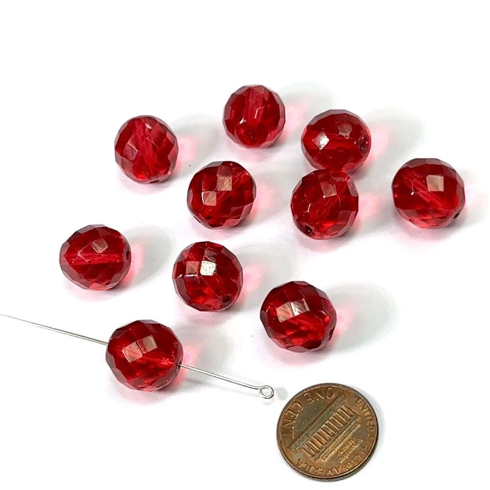 Cuentas de vidrio facetadas redondas pulidas al fuego checas recubiertas de rojo rubí 14 mm 10 piezas CF086 Foto 1 de 1