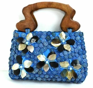 NICOLE LEE HANDMADE BEAUTIFUL UNIQUE DESIGN BEADED EVENING BAG POLISHED SHELL - Picture 1 of 7