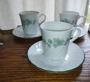 Tazas de hiedra verde Corelle Callaway con platillos remolino blanco - 6 juegos - Imagen 1 de 7