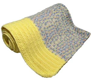 Baby Crocheted Blanket Handmade Afghan Throw Blanket Pastel Yellow Blue Pink - Picture 1 of 8