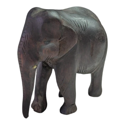 1900 年代老式古董老式玫瑰木/乌木手工渴望木制大象雕像 — 第 1/4 张图片