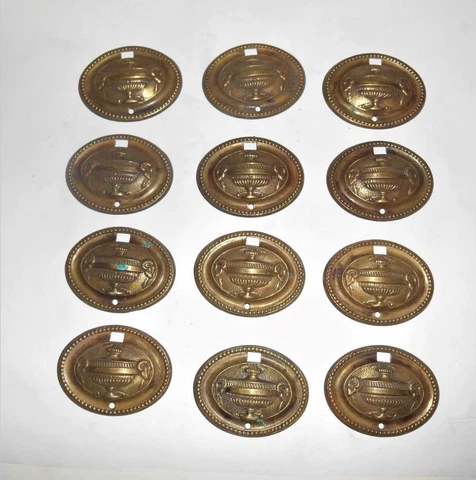 Antique Hepplewhite Sheraton Brass Drawer Ring Pull Back Plates Urn Center Mount Cover