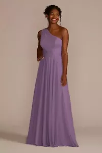 DAVID'S BRIDAL Brautjungfernkleid Quarz Lila Mesh One-Shoulder A-Linie Größe 2 - Bild 1 von 10