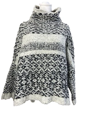 Moth Sweater Womens S Gray White Black Turtleneck Chunky Knit Pullover Anthropol - Image 1 of 4