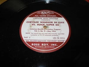 1953 Chrysler SALES TRAINING Record Vinyl Winsor Deluxe Vs Buick Super 50 Vtg - Picture 1 of 2