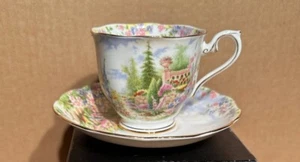 Tazas de té y platillos Royal Albert Kentish Rockery de colección / sello trasero Queen Mary - Imagen 1 de 4