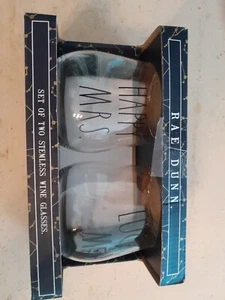 Rae Dunn. Stemless Wine Glasses Set of Two Enchanté Accessories "Mr. Mrs." New - Picture 1 of 5