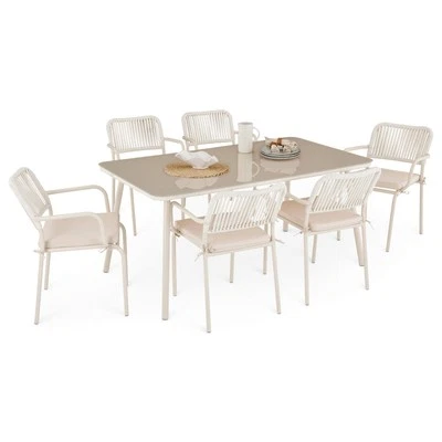 Gartenmöbel Set 1 Tisch 6 Stühle wetterfest Sitzgruppe Outdoor Set Beige - Bild 1 von 4