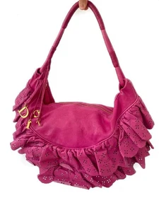 Dior Vintage Rare Hot Pink / Fuchsia Gypsy Ruffle Hobo Shoulder Bag - Picture 1 of 15